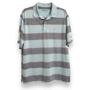 Nike Golf Dri-Fit Men's Blue Striped Short Sleeve Polo Golf Shirt Size Large